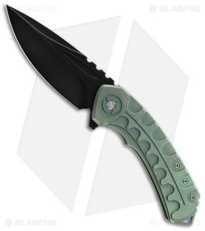 Bestech Knives Buwaya Frame Lock Knife Retro Green Titanium (3.75" Black M390)