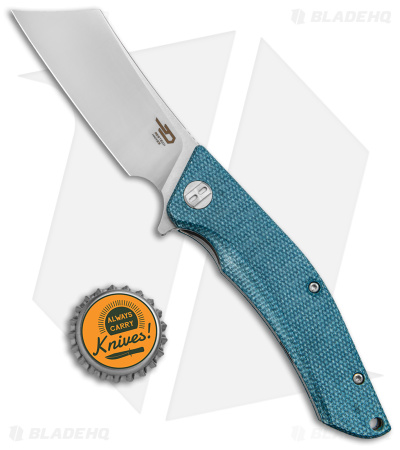 Bestech Knives Cubis Liner Lock Knife Blue Micarta (3.25" Satin/SW D2) BG42C