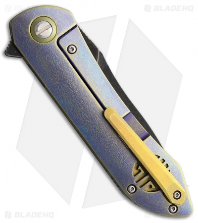 Bestech Knives Emperor Flipper Knife Blue Ti (3.13" Black Stonewash)
