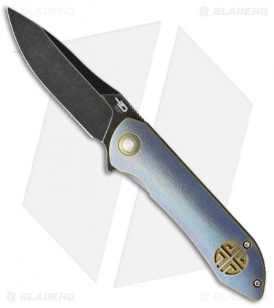 Bestech Knives Emperor Flipper Knife Blue Ti (3.13" Black Stonewash)