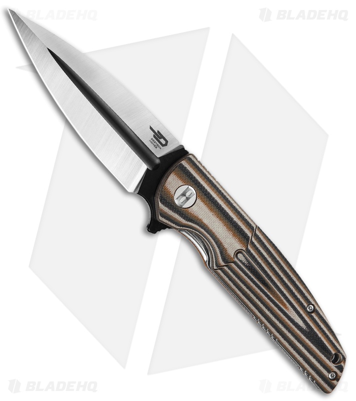Bestech Knives Fin Liner Lock Knife Orange/Tan G-10 (3.6" Two-Tone 14C28N)