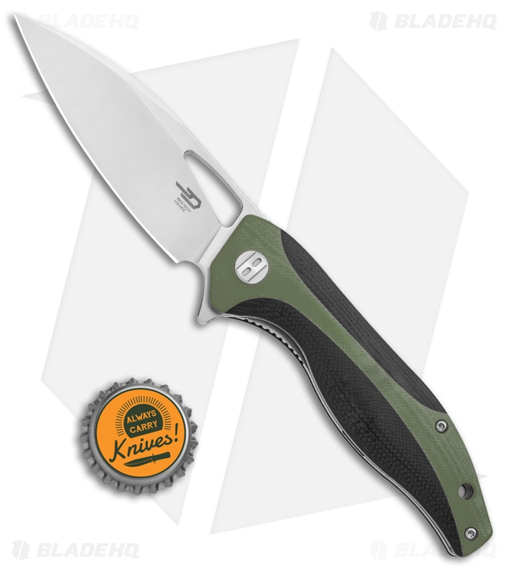 Bestech Knives Komodo Liner Lock Knife Black / Green G-10 (3.5" Satin) BG26A