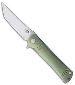 Bestech Knives Kendo Tanto Frame Lock Knife Green Titanium (3.75" Stonewash)  