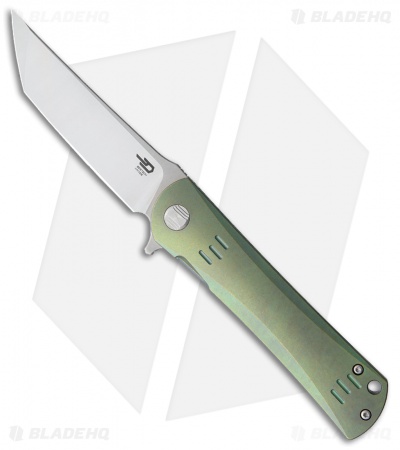Bestech Knives Kendo Tanto Frame Lock Knife Green Titanium (3.75" Stonewash)  