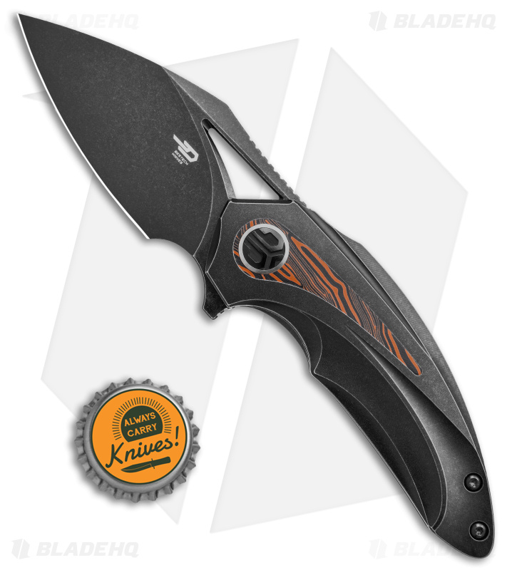 Bestech Knives Nuke Frame Lock Knife Black Ti/Orange G-10 Inlay (2.75" SW)