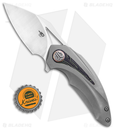 Bestech Knives Nuke Frame Lock Knife Ti/Black and Green G-10 Inlay (2.75" Satin)