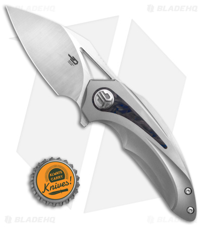 Bestech Knives Nuke Frame Lock Knife Ti/Blue Marbled CF (2.75" Satin)