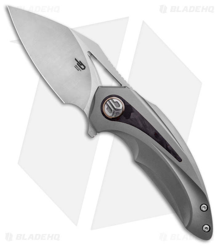 Bestech Knives Nuke Frame Lock Knife Ti/Red Marbled CF Inlay (2.75" Satin)