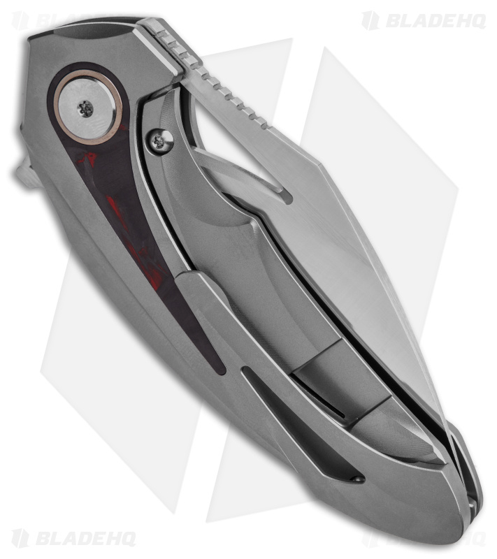 Bestech Knives Nuke Frame Lock Knife Ti/Red Marbled CF Inlay (2.75" Satin)