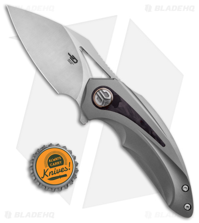 Bestech Knives Nuke Frame Lock Knife Ti/Red Marbled CF Inlay (2.75" Satin)