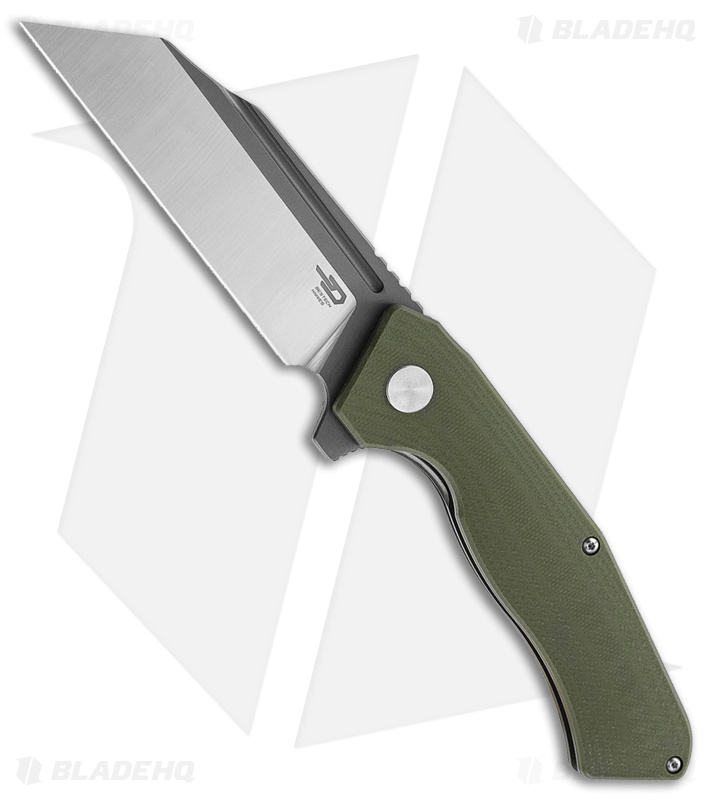 Bestech Knives Rockface Liner Lock Knife OD Green G-10 (3.5" Two-Tone D2)
