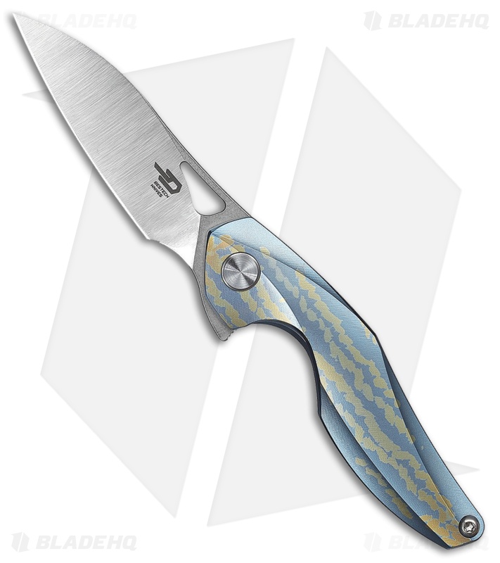 Bestech Knives Isham Reticulan Frame Lock Knife Blue/Gold Ti (2" Satin)