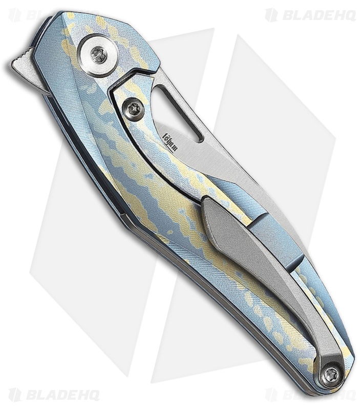 Bestech Knives Isham Reticulan Frame Lock Knife Blue/Gold Ti (2" Satin)