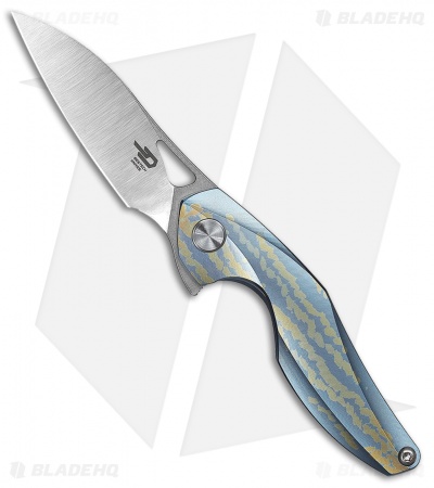 Bestech Knives Isham Reticulan Frame Lock Knife Blue/Gold Ti (2" Satin)