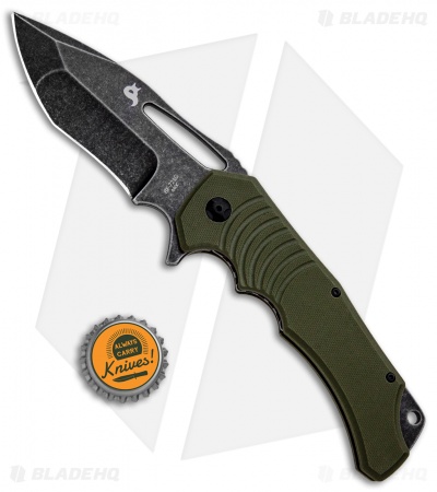 BlackFox Hugin Flipper Knife Green G-10 (4" Black Stonewash) BF-721 G