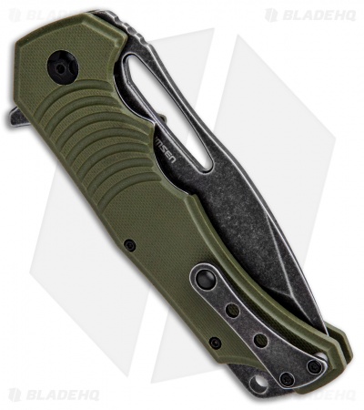 BlackFox Hugin Flipper Knife Green G-10 (4" Black Stonewash) BF-721 G