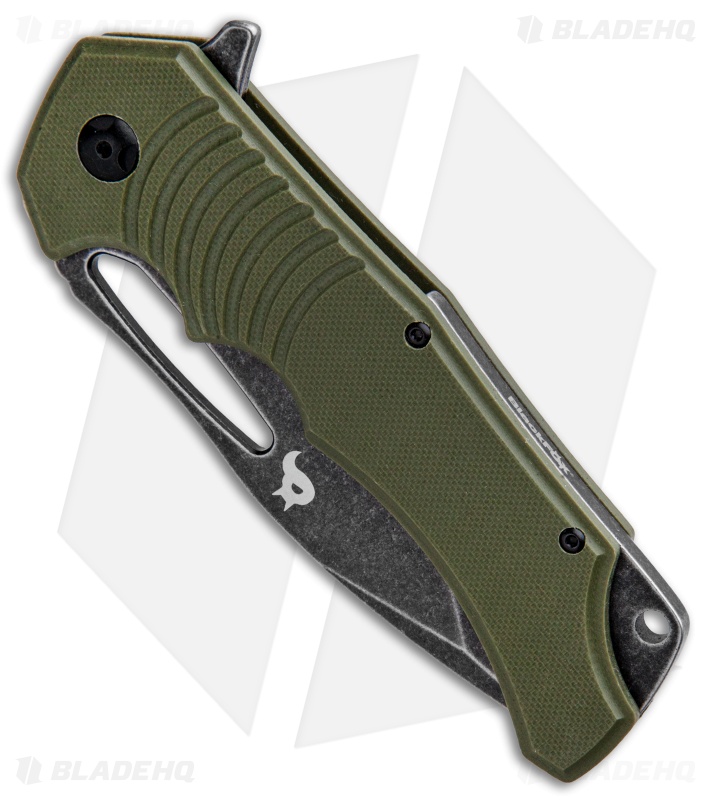 BlackFox Hugin Flipper Knife Green G-10 (4" Black Stonewash) BF-721 G