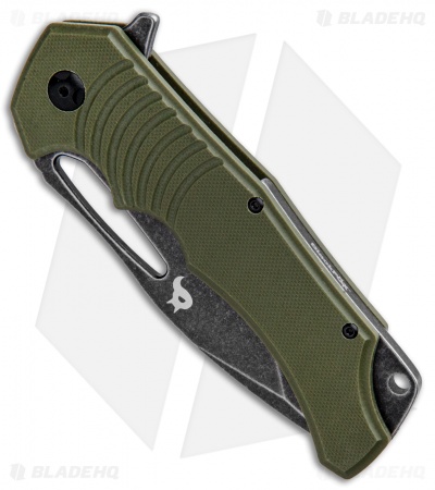 BlackFox Hugin Flipper Knife Green G-10 (4" Black Stonewash) BF-721 G