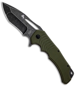 BlackFox Hugin Flipper Knife Green G-10 (4" Black Stonewash) BF-721 G