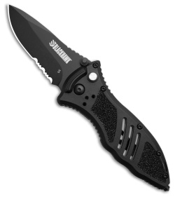 BLACKHAWK CQD Small Button Lock Knife Black FRN (3" Black PVD Serr)