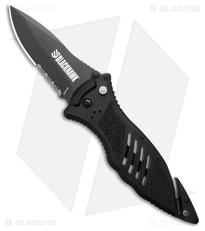 Blackhawk Button Lock Knife Black Serr - Blade HQ
