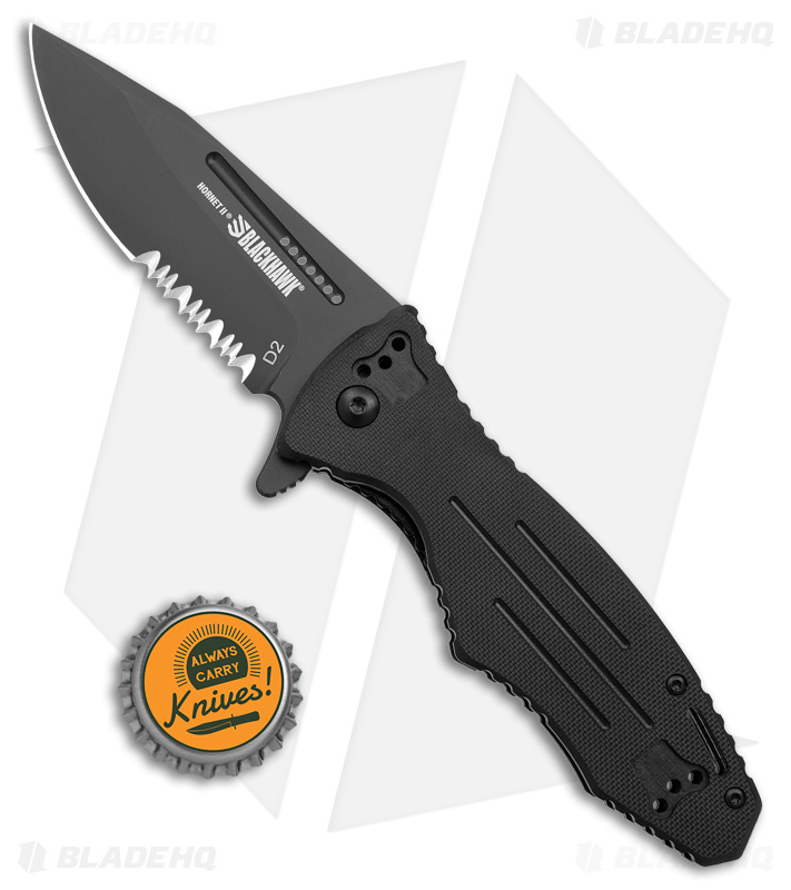 Blackhawk Hornet II Sideliner Knife Black G-10 (3.5" Black Serr)