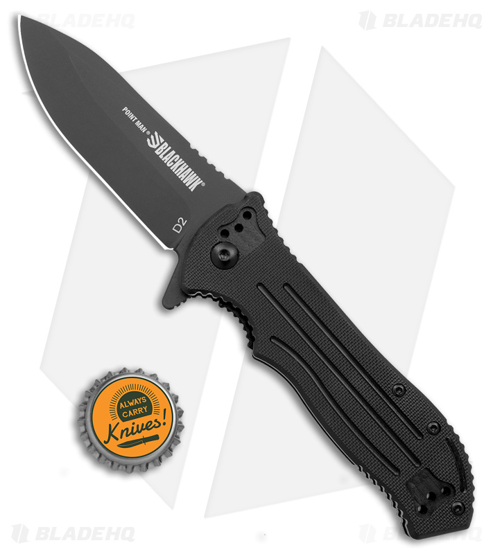 Blackhawk Point Man  Sideliner Liner Lock Knife Black G-10 (3.4" Black DLC) 