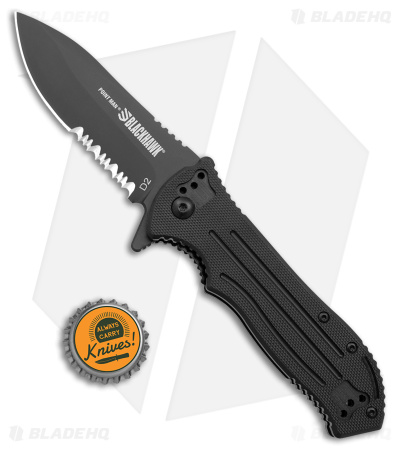 Blackhawk Point Man  Sideliner Liner Lock Knife Black G-10 (3.4" Black DLC) Serr