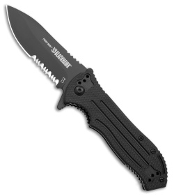 Blackhawk Point Man  Sideliner Liner Lock Knife Black G-10 (3.4" Black DLC) Serr