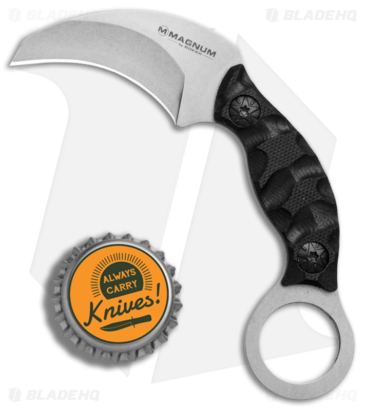 Boker Magnum Neck Bit Karambit Fixed Blade Knife Black G-10 (2" Stonewash)