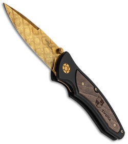 Boker Tirpitz Liner Lock Knife Aluminum/Walnut (4" Gold Damascus)