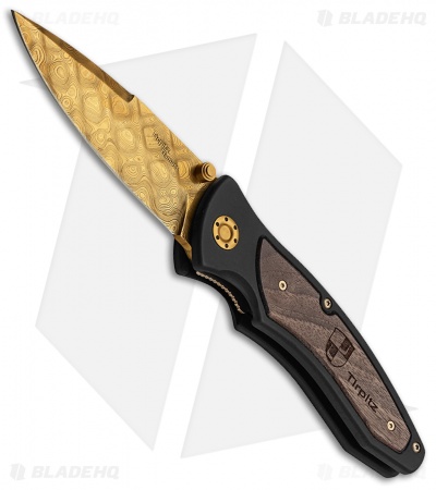 Boker Tirpitz Liner Lock Knife Aluminum/Walnut (4" Gold Damascus)