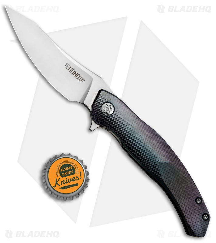 Bond Knives Custom Huli Maka Flip Frame Lock Knife Black Polish Ti (3.75" Satin)