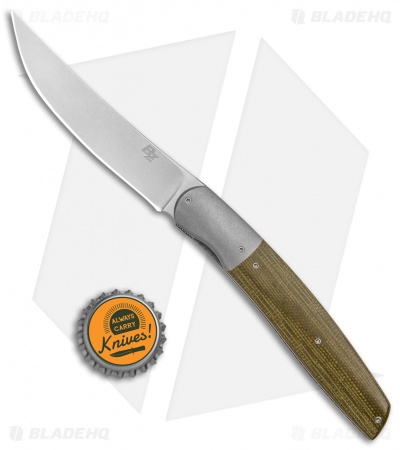 Brad Zinker Custom Knives Persian Front Flipper Knife Green Micarta (3.75" SW)
