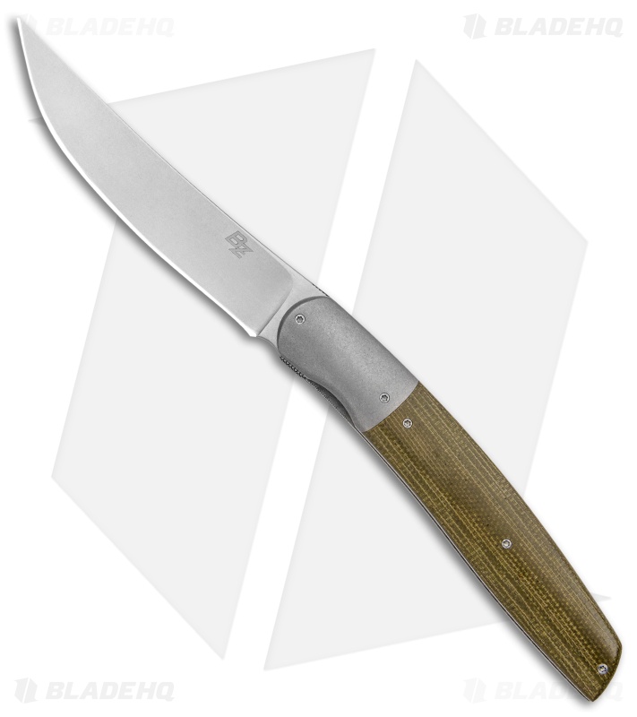 Brad Zinker Custom Knives Persian Front Flipper Knife Green Micarta (3.75" SW)