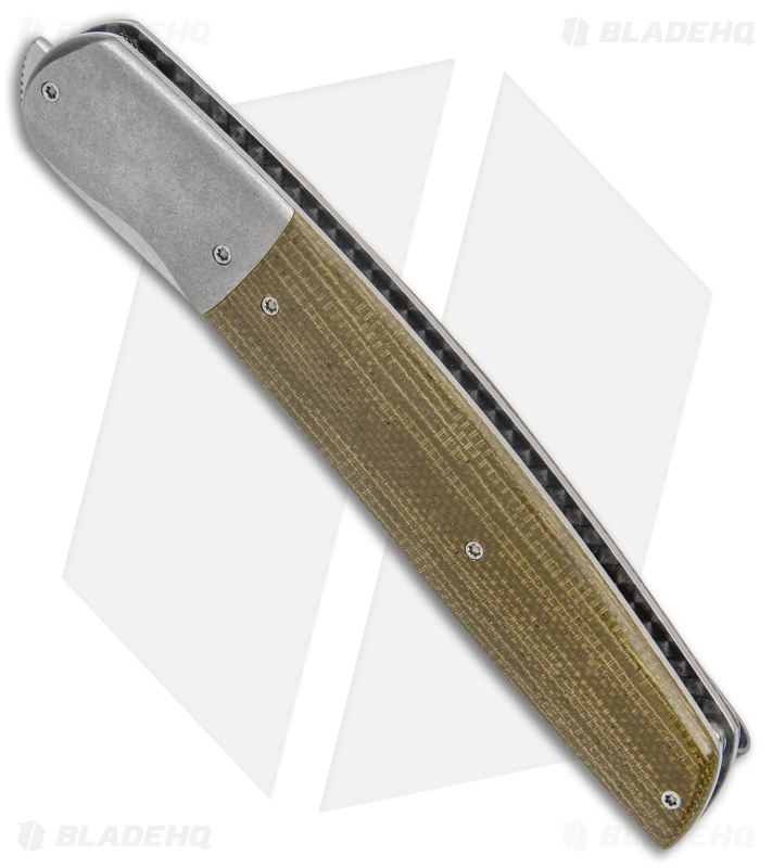 Brad Zinker Custom Knives Persian Front Flipper Knife Green Micarta (3.75" SW)