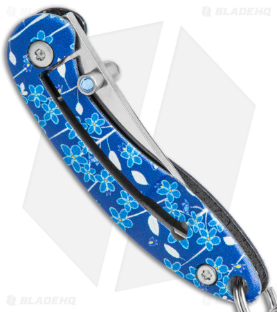 Brighten Blades BELIEVE Keychain Frame Lock Knife Blue Floral Al (1.7" Satin)