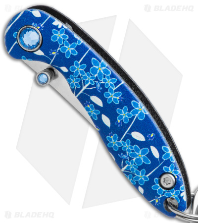 Brighten Blades BELIEVE Keychain Frame Lock Knife Blue Floral Al (1.7" Satin)