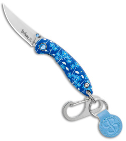 Brighten Blades BELIEVE Keychain Frame Lock Knife Blue Floral Al (1.7" Satin)