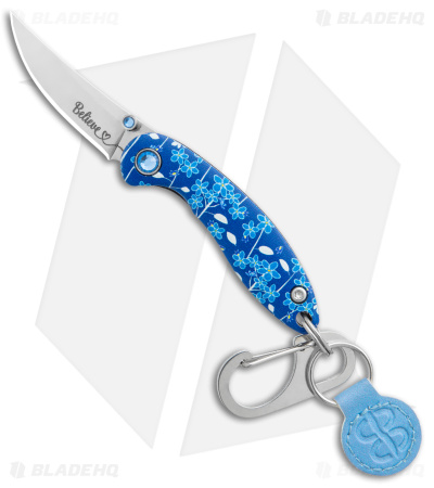 Brighten Blades BELIEVE Keychain Frame Lock Knife Blue Floral Al (1.7" Satin)