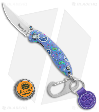 Brighten Blades HAPPY Keychain Frame Lock Knife Paisley Aluminum (1.7" Satin)