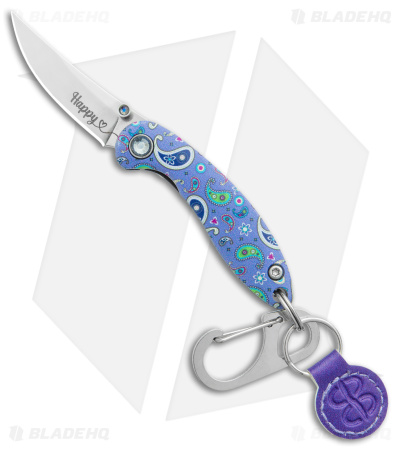 Brighten Blades HAPPY Keychain Frame Lock Knife Paisley Aluminum (1.7" Satin)