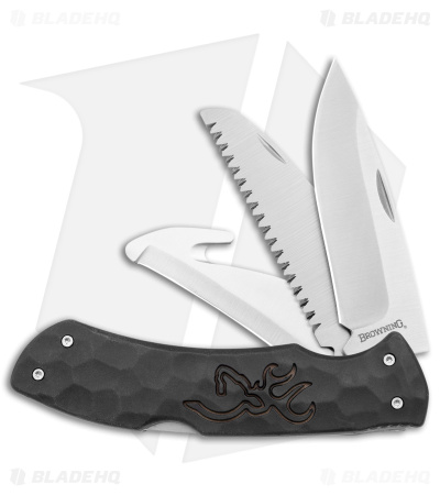Browning Primal Kodiak  3-in-1 Lockback Hunting Knife Black Rubber (3.75" Satin)