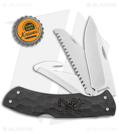 Browning Primal Kodiak  3-in-1 Lockback Hunting Knife Black Rubber (3.75" Satin)