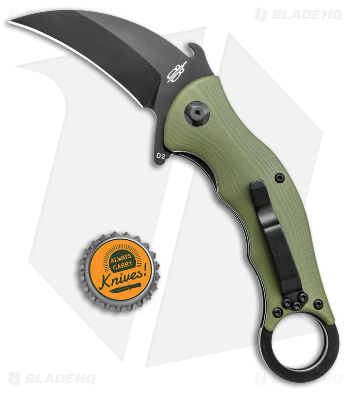 Buck N Bear Tactical Karambit Liner Lock Knife Green G-10  (2.5" Black)