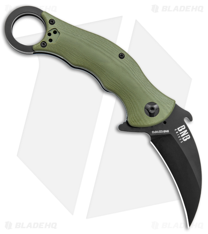 Buck N Bear Tactical Karambit Liner Lock Knife Green G-10  (2.5" Black)