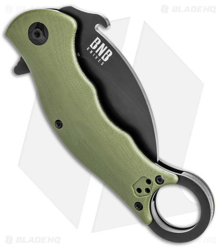 Buck N Bear Tactical Karambit Liner Lock Knife Green G-10  (2.5" Black)