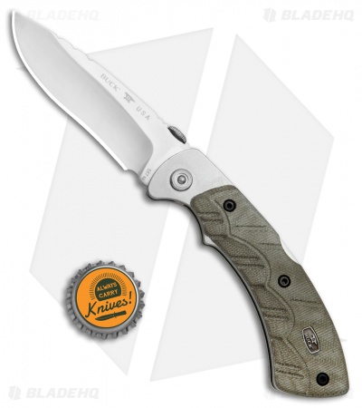 Buck Open Season Folding Skinner Lockback Knife OD Green Micarta (3.7" Satin)