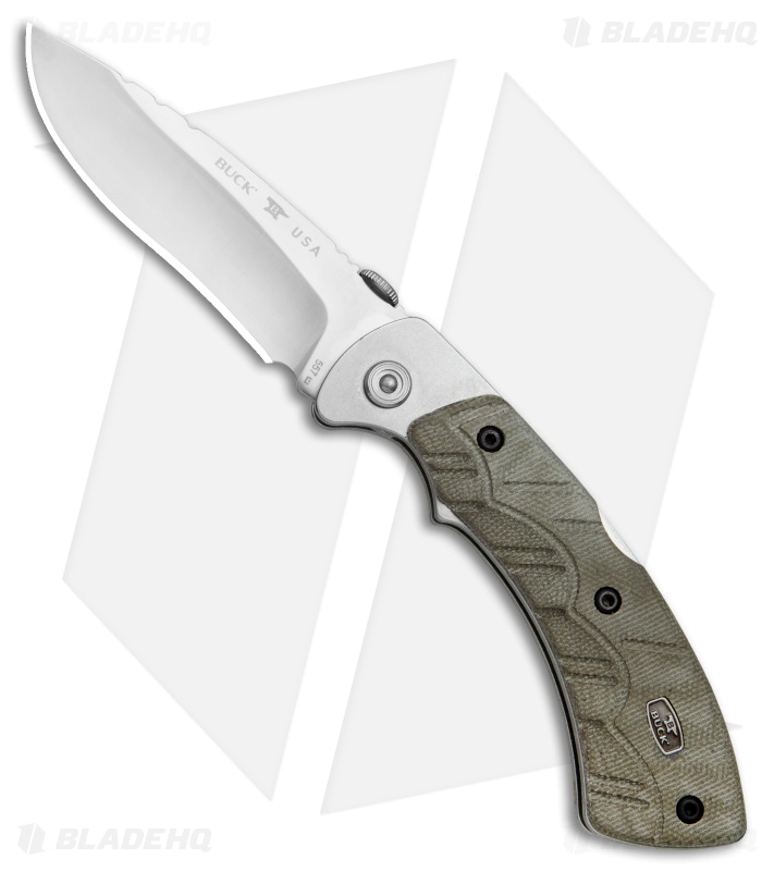 Buck Open Season Folding Skinner Lockback Knife OD Green Micarta (3.7" Satin)
