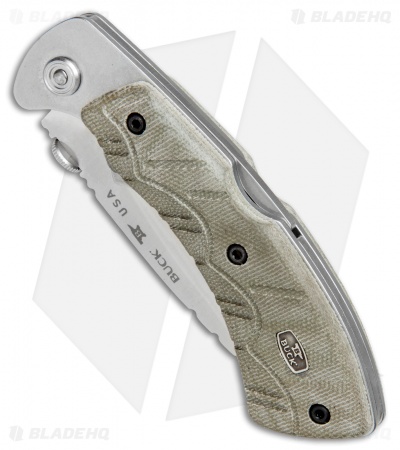 Buck Open Season Folding Skinner Lockback Knife OD Green Micarta (3.7" Satin)